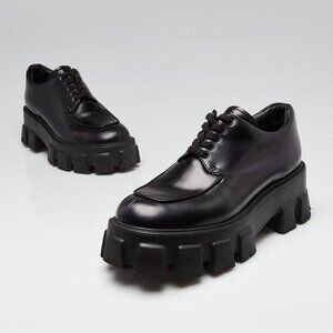 Prada Black Leather Monolith Chunky Sandals Size 7/37.5